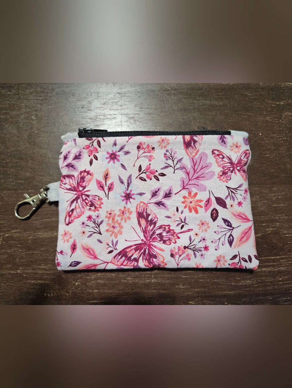 Floral Butterfly Zip Pouch/ Coin Purse - Pink HANDMADE